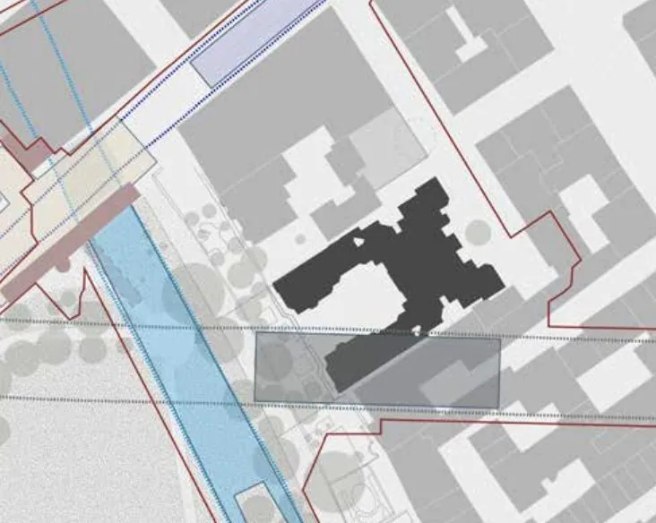 Plan diagram showing London Underground tunnels running close to the Arlington House site.
